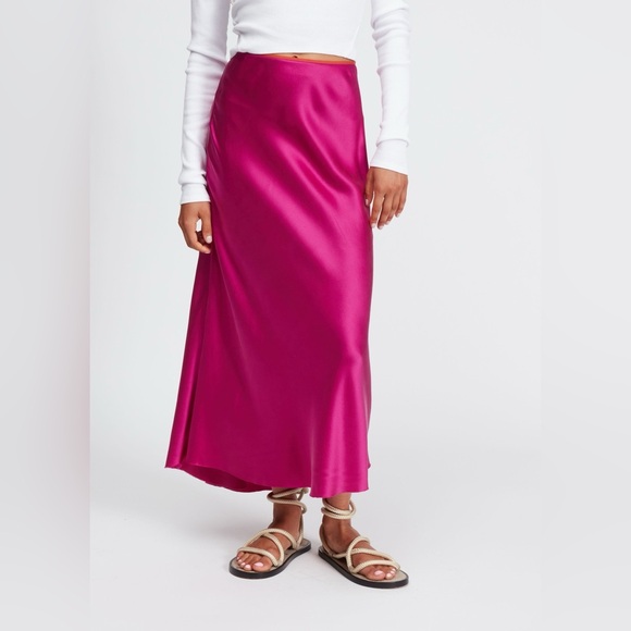 NWT Rag & Bone Jaci Satin Midi Dress Deep Pink - Picture 2 of 6